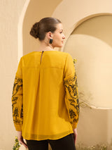 Women's Mustard Casual Embroide Top