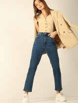 Women's Blue High Rise Straight Fit Jeans
