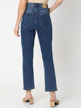 Women's Blue High Rise Straight Fit Jeans