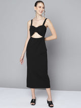 Women's Black Waist Cut Out Bodycon Dress