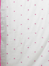 Women's Cotton Silk White Embroidered Designer Saree with Blouse Piece