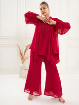 Women's Fuchsia Embellished Georgette Co-ords Set