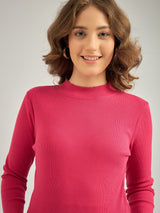 Women's Pink Casual Slim Fit Solid Top