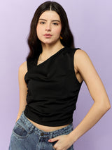 Women's Black Party Skinny Fit Solid Top