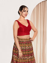 Women's Red Mulbury Silk Padded Back Open Sleeveless Saree Blouse