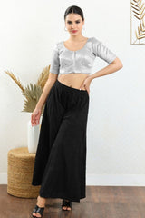 Women's Silver Shimmer Padded Front Open Elbow Sleeves Saree Blouse