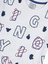 Boys White Casual Relaxed Fit Printed Half Sleeves Tshirt
