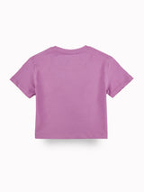 Girls Purple Casual Relaxed Fit Printed Half Sleeves Top
