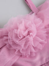 Girls Pink Shoulder Cape Dress with Floral Applique