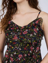 Women's Multicolor Printed Ruffle Midi Dress