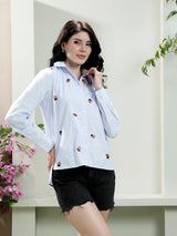 Women's Blue Casual Solid Regular Fit Full Sleeves Shirt
