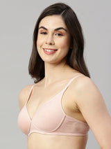 Women's Beige Tshirt Self Design Bra