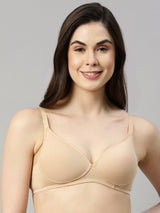 Women's Beige Tshirt Self Design Bra