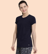 Women's Navy Casual Slim Fit Solid Tshirt