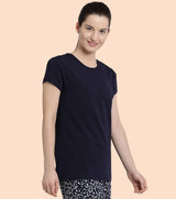 Women's Navy Casual Slim Fit Solid Tshirt