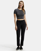 Women's Black Cotton Stretch Track Pant