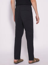Men's Black Casual Straight Fit Solid Mid Rise Trouser