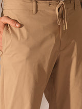 Men's Beige Casual Straight Fit Solid Mid Rise Trouser