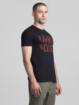 Men's Black Casual Slim Fit Half Sleeves Tshirt