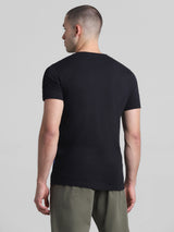 Men's Black Casual Slim Fit Half Sleeves Tshirt