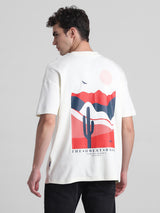 Men's White Casual Oversized Drop Shoulder Half Sleeves Tshirt