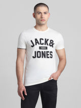 Men's White Casual Slim Fit Half Sleeves Tshirt