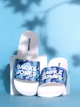 Men's White Casual Printed Slides