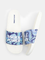 Men's White Casual Printed Slides