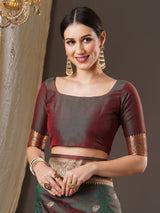 Women's Silk Blend Brown Woven Design Designer Saree with Blouse Piece