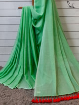 Women's Green Mul Cotton Saree
