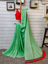 Women's Green Mul Cotton Saree