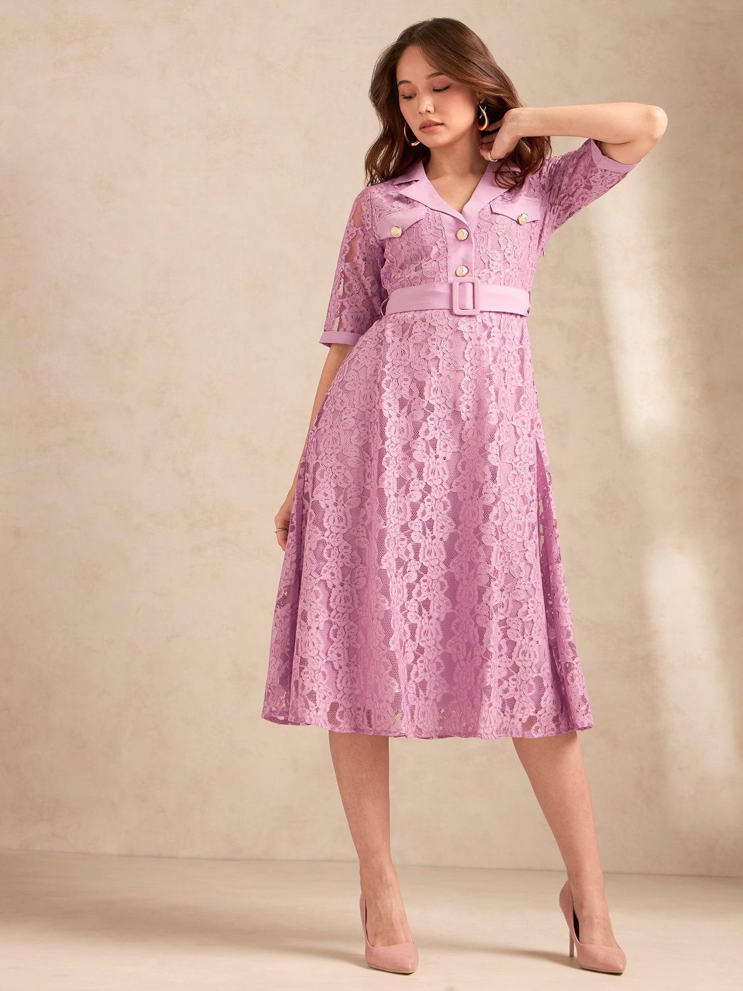 Women's Lilac Casual A-Line Dress