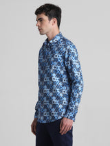 Men's Blue Casual Slim Fit Half Sleeves Shirt