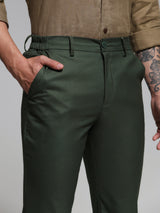 Men's Green Casual Slim Fit Stretchable Pant