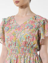Women's Pink Woven Casual Printed Above Knee Half Sleeves Dress