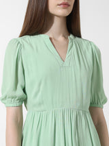 Women's Green Woven Casual Solid Above Knee Half Sleeves Dress