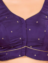 Women's Purple Silk Padded Front Open Elbow Sleeves Saree Blouse