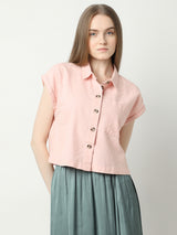 Women's Pink Work Wear Solid Half Sleeves Shirt