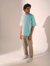 Men's Blue Casual Oversized Fit Solid Short sleeves Tshirt