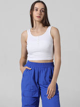Women's White Knitted Casual Solid Cropped Sleeveless Top