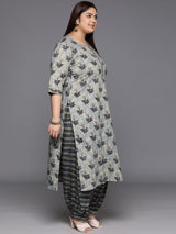 Women Grey Daily  Printed  Three-Quarter Sleeves Kurta Sets