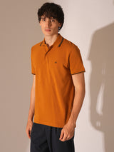 Men's Orange Casual Slim Fit Solid Half Sleeves Polo Tshirt