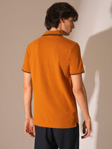 Men's Orange Casual Slim Fit Solid Half Sleeves Polo Tshirt