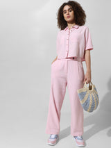 Women's Pink Woven Work Solid Regular Fit Pant