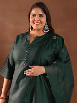 Women Green Daily  Solid Three-Quarter Sleeves Kurta Sets