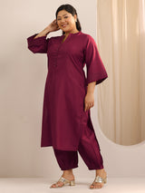 Women Red Daily  Solid Three-Quarter Sleeves Kurta Sets