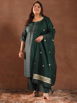 Women Green Daily  Solid Three-Quarter Sleeves Kurta Sets