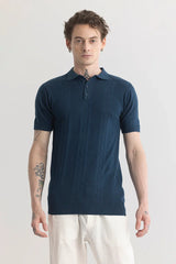 Men's Blue Casual Slim Fit Printed Half Sleeves Polo Tshirt