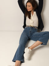 Women's Blue High Rise Washed Wide Leg Jeans