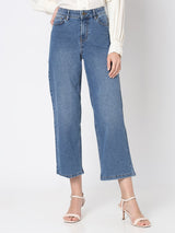 Women's Blue High Rise Washed Wide Leg Jeans